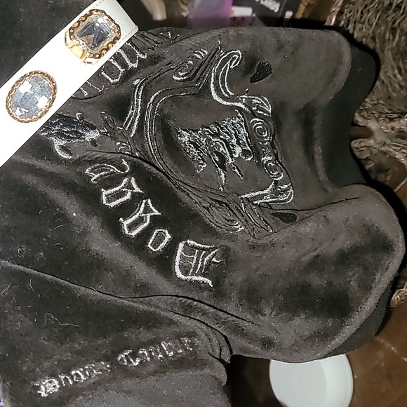 Y2K RARE Juicy Couture Velour Hoodie Terrier Embroidered Crest EUC Black Grey